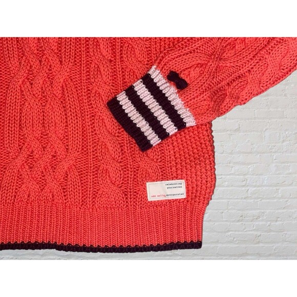 Odd Molly 110 Cable Knit Fisherman Turtleneck Sweater Size 2 Coral Pink Bright - Picture 6 of 12